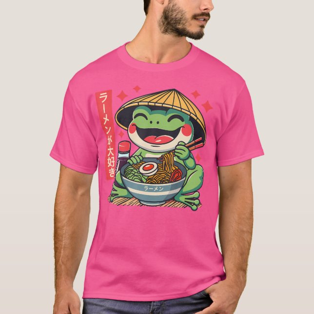 Camiseta Frog Eating Ramen Kawaii Otaku Japanese Noodles An (Anverso)