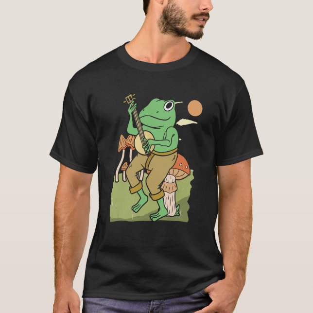 Camiseta Frog Playing Banjo on Mushroom cute Frog (Anverso)