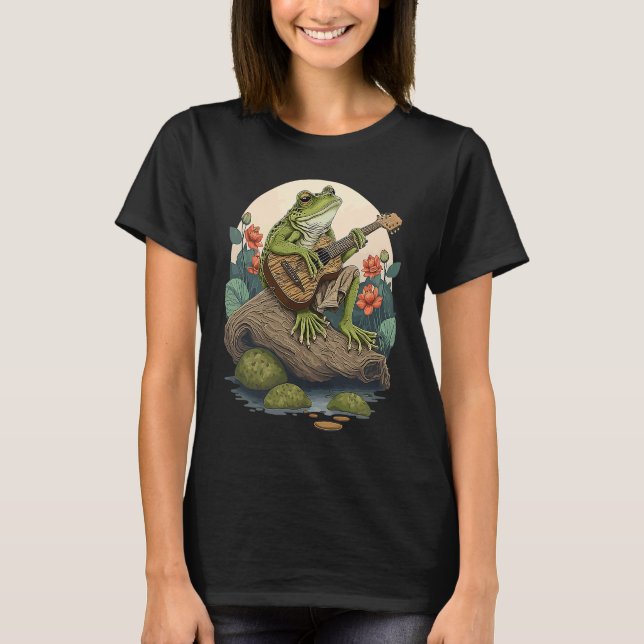 Camiseta Frog Playing Guitar  Frog Banjo On Log Aesthetic F (Anverso)