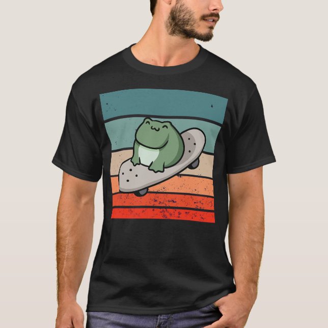 Camiseta Frog skateboard cartoon chubby happy expression am (Anverso)