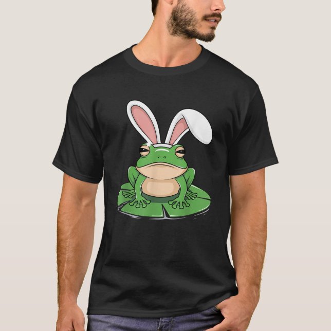 Camiseta Frog with Bunny Ears Funny Easter Kids Girls Boys  (Anverso)