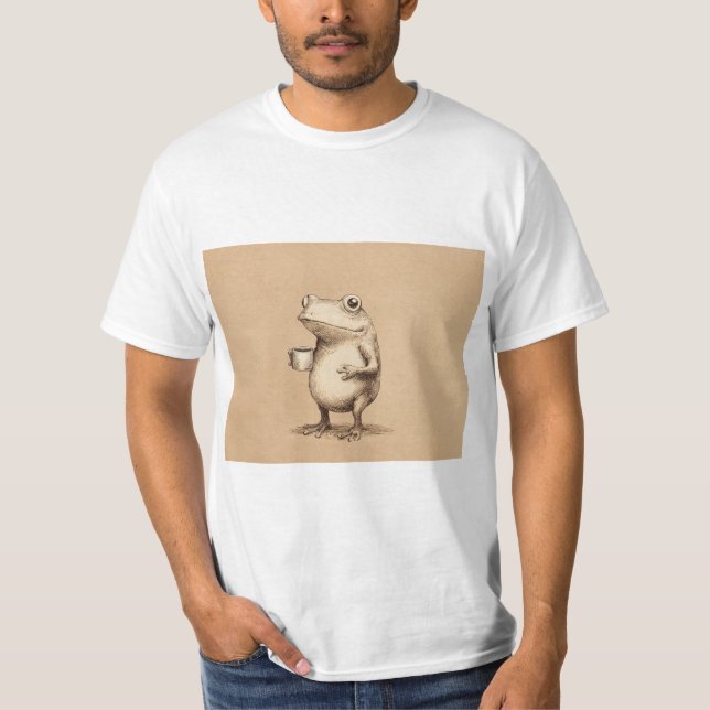 Camiseta Frog with Coffee – Whimsical Vintage Animal (Anverso)