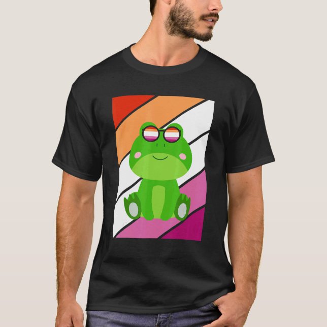 Camiseta Frog With Pride Lesbian Flag LGBTQ Proud Ally Prid (Anverso)