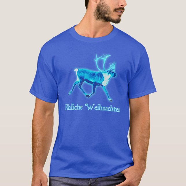 Camiseta Fröhliche Weihnachten - Azul caribú (reno) (Anverso)