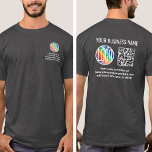 Camiseta Front Back Custom Printed QR Code & Logo Business<br><div class="desc">Create your own custom printed company logo scannable tshirts for business promotional advertising or employee uniforms. To create your own QR code using the generator, simply type the website URL into the template. All wording is simple to personalize or delete. The colors, fonts and logo transparency are also easy to...</div>