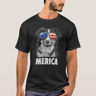 Camiseta Frontera Collie Us Bandera Glasses 4 de Julio Perr