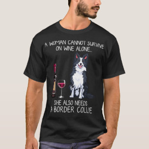 Camiseta Frontera Collie y vino Perro divertido