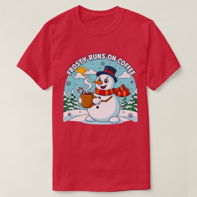 Camiseta Frosty corre sobre el diseño de Navidades gracioso (Diseño del anverso)
