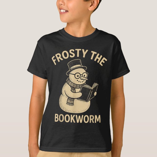 Camiseta Frosty The Bookworm Snowman Reading  (Anverso)