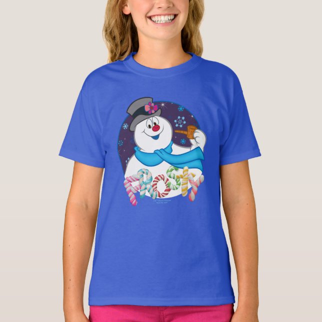 Camiseta Frosty the Snowman™ | Colorful Candy Cane Name (Anverso)