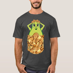 Camiseta Fruta de aguacate en bolsillo de impresión de leop