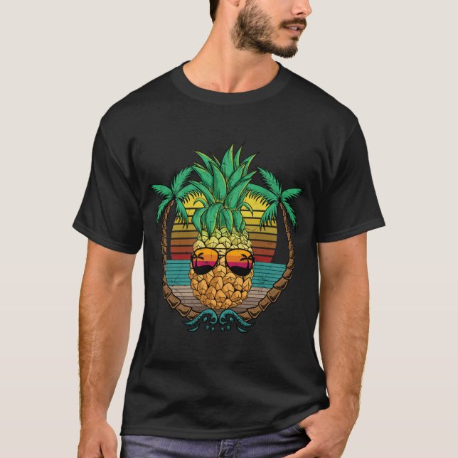 Camiseta Fruta De Piña Con Gafas De Sol Palmeras De Playa D (Anverso)