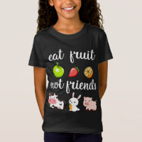 Fruta divertida que come no son amigos mujer vegan