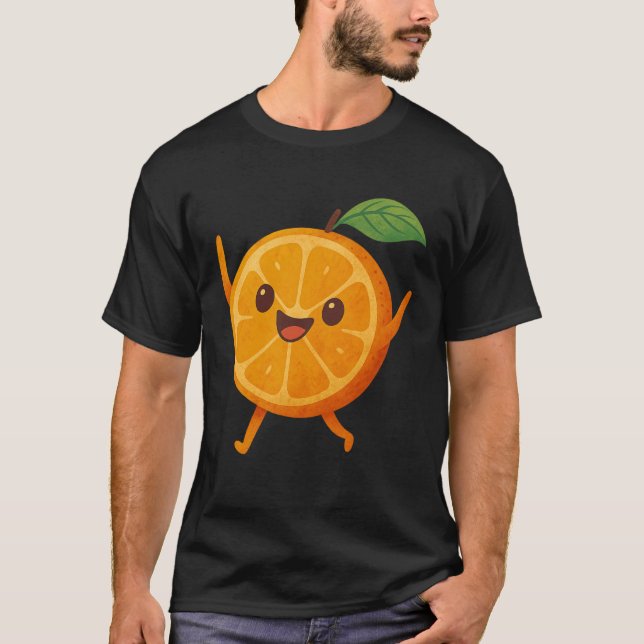 Camiseta Fruta Feliz Cítrico Alegre Frutariano Naranja Boni (Anverso)