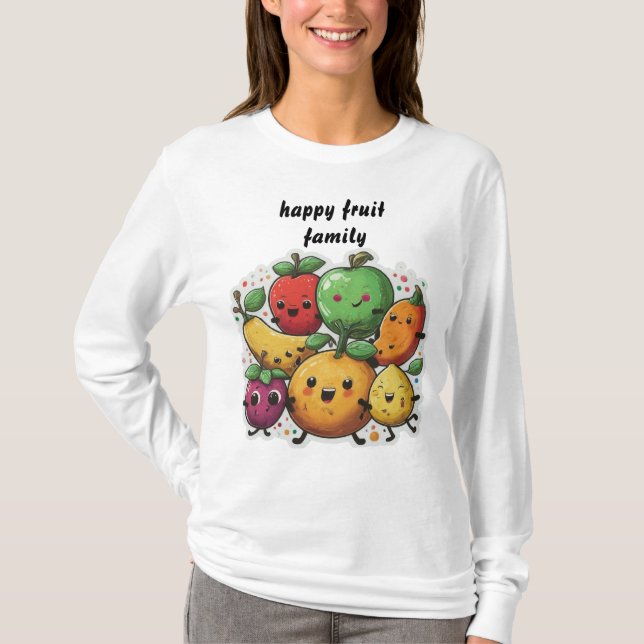 Camiseta fruta feliz familia bailando fruta blanca (Anverso)