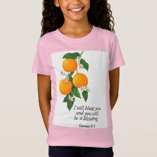 Camiseta Fruta Naranja Génesis 12:2 (Anverso)