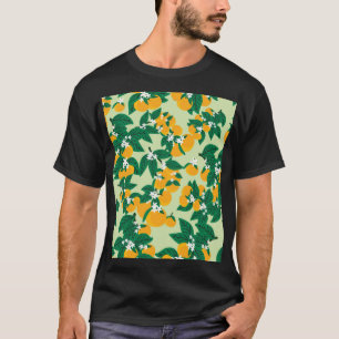 Camiseta fruta naranja: patrón de cosecha verde.