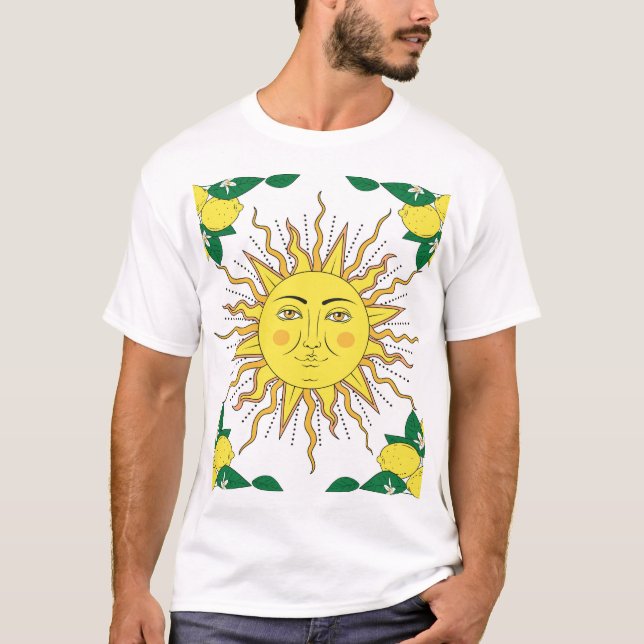Camiseta Frutas de limón tropical, cara de sol. (Anverso)