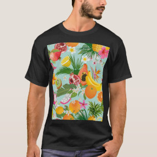 Camiseta Frutas tropicales, flores: fondo vintage.