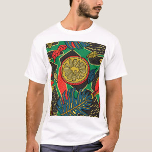 Camiseta Frutas tropicales, hojas, doodle floral patrón.
