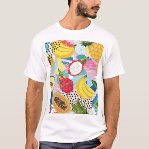 Camiseta Frutas Tropicales, Patrón Vintage sin Mar.