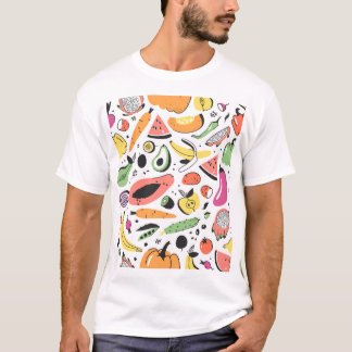 Camiseta Frutas, verduras dibujadas a mano.
