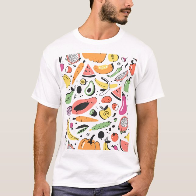 Camiseta Frutas, verduras dibujadas a mano. (Anverso)