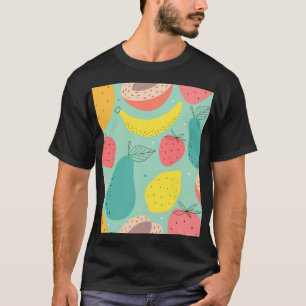 Camiseta Frutos dibujados a mano, decoración sin costuras.