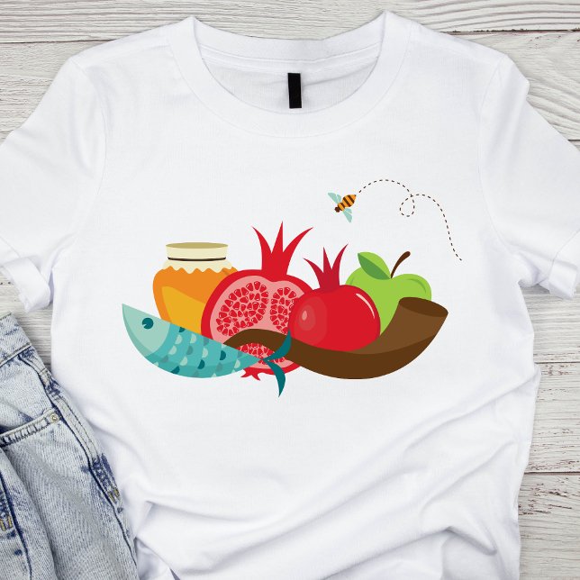 Camiseta Frutos y abejas del Rosh Hashanah coloridos (Subido por el creador)