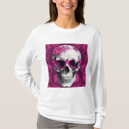 Camiseta Fuchsia Floral 3D Cráneo Muerto usando gafas de so