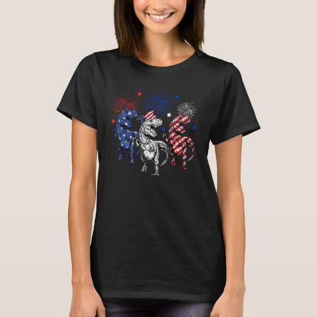 Camiseta Fuego De Dinosaurio Rojo Azul Blanco Rex 4 De Juli (Anverso)
