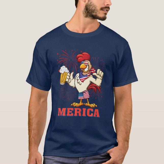 Camiseta Fuego De Pollos Merica 4 De Julio América (Anverso)