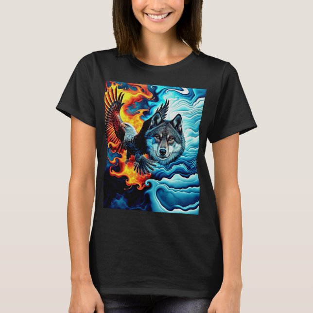 Camiseta Fuego e Hielo - Águila y Lobo (Anverso)