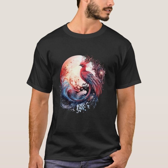 Camiseta Fuego Fénix Pájaro Sakura Árbol Mítico Luna P (Anverso)