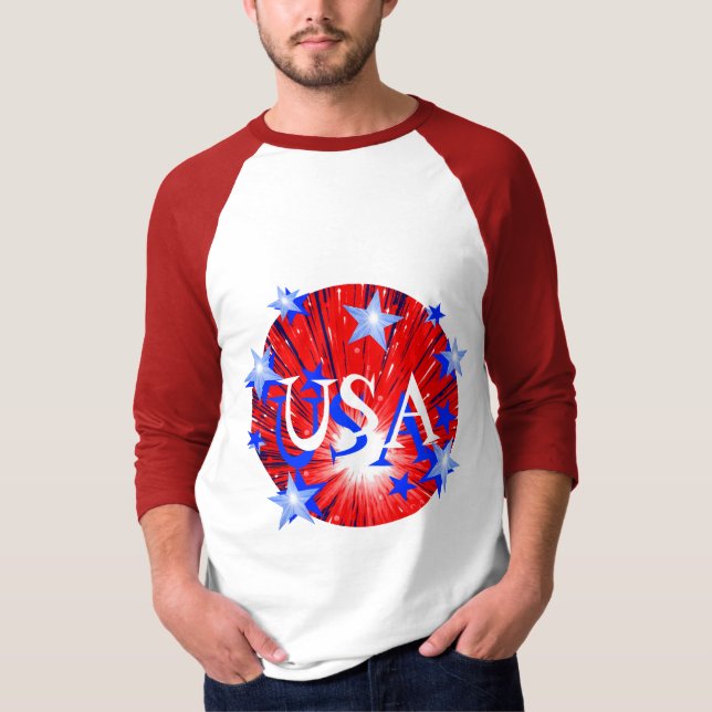 Camiseta Fuego rojo azul blanco 'USA' hombres de manga 3/4 (Anverso)