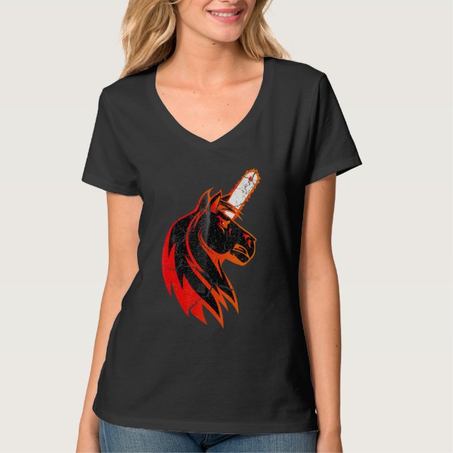 Camiseta Fuego rojo furioso, mal caballo, Unicornio con cac (Anverso)