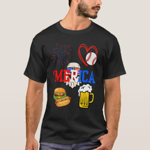 Camiseta Fuegos artificiales de 4 de julio Béisbol Hot Dogs