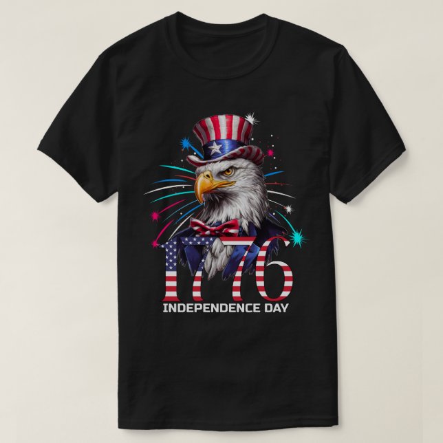 Camiseta Fuegos artificiales de águila del Día de la Indepe (Diseño del anverso)