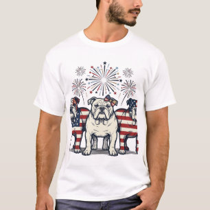 Camiseta Fuegos Artificiales de Bulldog Patriótico Grabado
