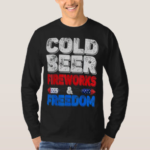 Camiseta Fuegos Artificiales De Cerveza Fría Y Libertad 4 D
