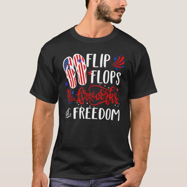 Camiseta Fuegos Artificiales De Flip Flops Y Libertad 4 De  (Anverso)