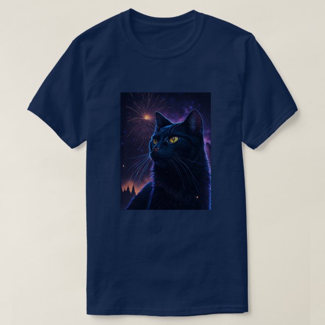 Camiseta Fuegos artificiales de gato negro (Diseño del anverso)