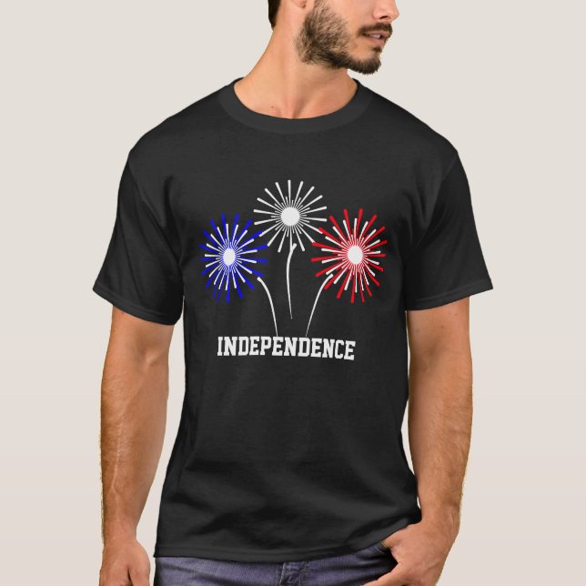 Camiseta Fuegos Artificiales de Independencia Azules Rojos  (Anverso)