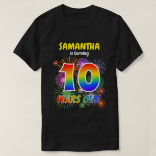 Camiseta Fuegos artificiales divertidos, arcoiris "10", dé