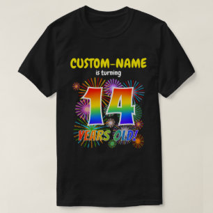 Camiseta Fuegos artificiales divertidos, arcoiris "14", dec