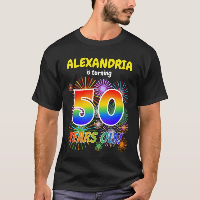 Camiseta Fuegos artificiales divertidos, arcoiris "50", cum (Anverso)