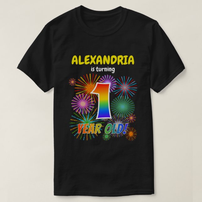 Camiseta Fuegos artificiales divertidos, luce arcoiris "1", (Diseño del anverso)
