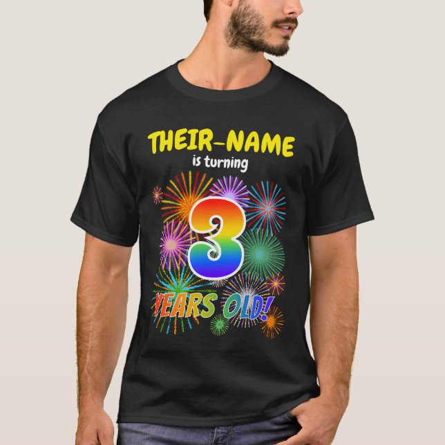 Camiseta Fuegos artificiales divertidos, luce arcoiris "3", (Anverso)