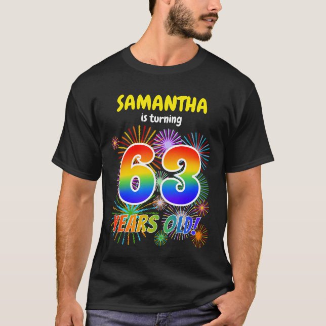 Camiseta Fuegos artificiales divertidos, luce arcoiris "63" (Anverso)