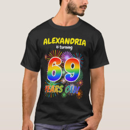 Camiseta Fuegos artificiales divertidos, luce arcoiris "69"